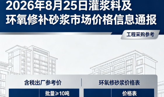 阿瓦提2026年8月25日灌浆料及环氧修补砂浆市场价格信息通报
